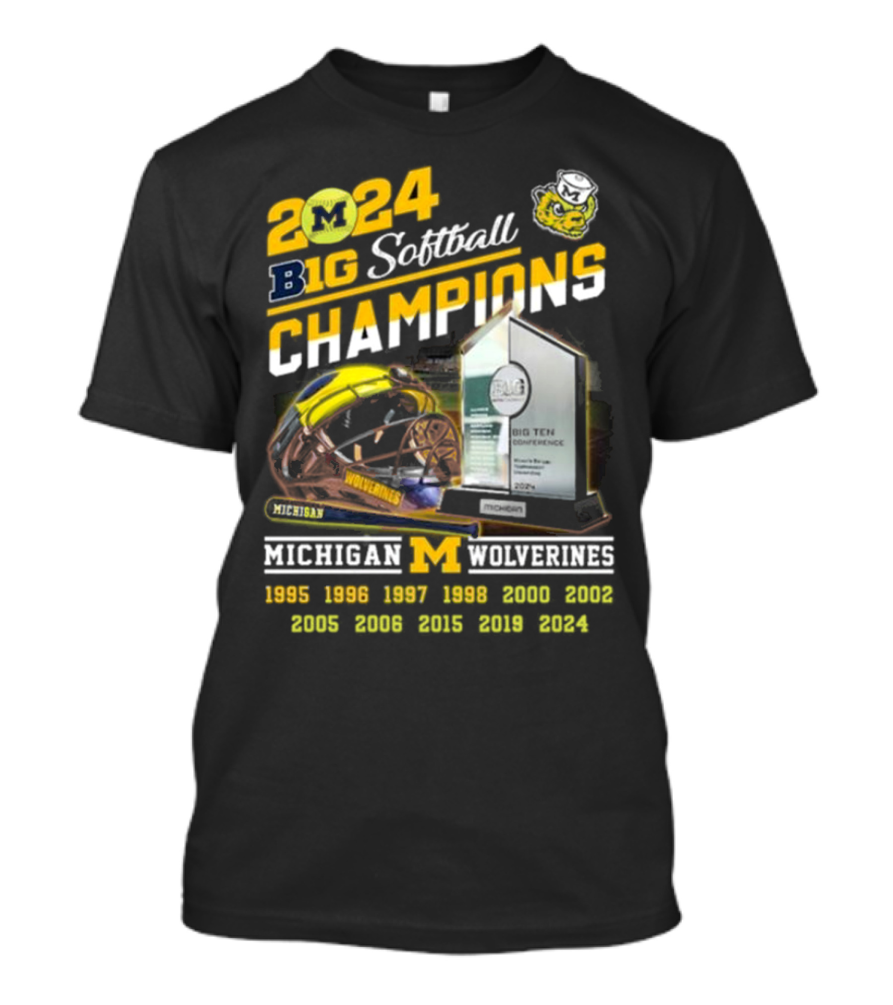 Michigan Wolverines 2024 Big Softball Champions Big Ten Conference Trophy Helmets 1995-2024 T-Shirt