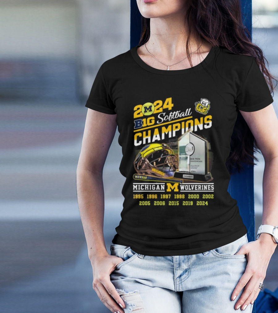 Michigan Wolverines 2024 Big Softball Champions Big Ten Conference Trophy Helmets 1995-2024 T-Shirt