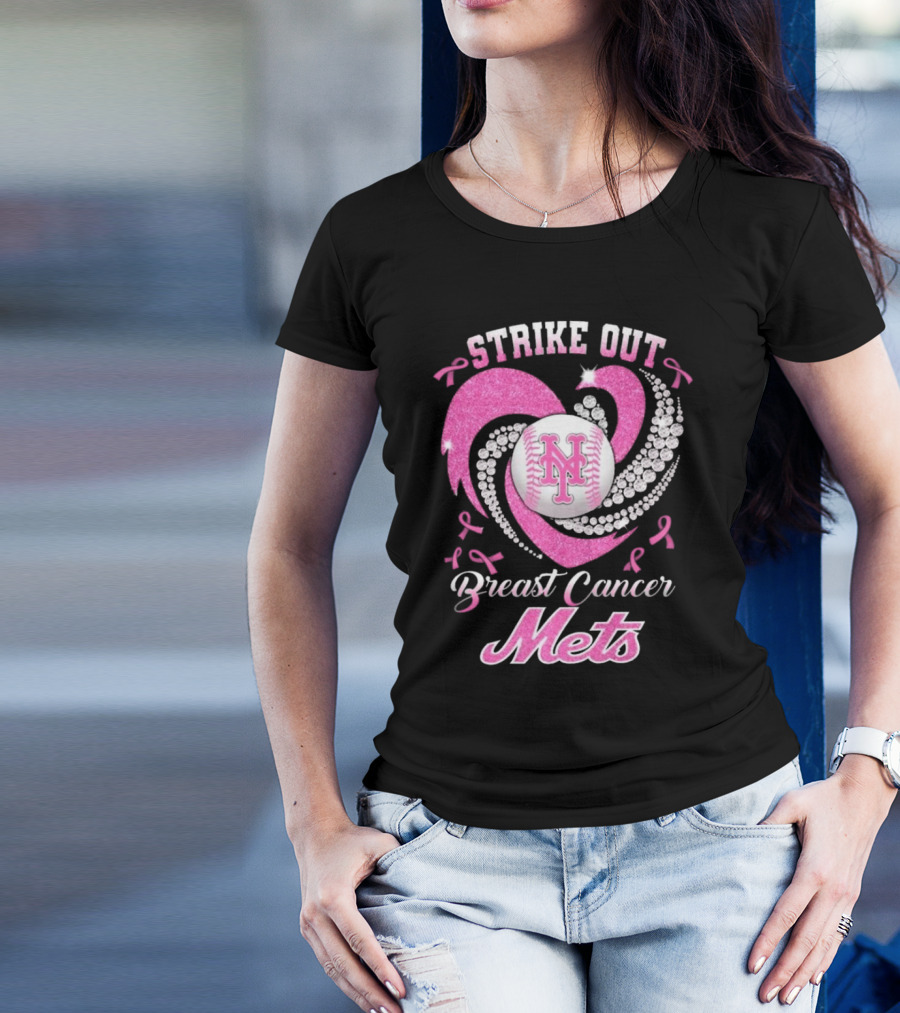Strike Out Breast Cancer Mets Heart Diamond New York Mets T-Shirt