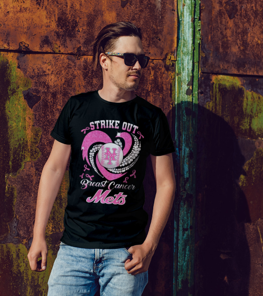 Strike Out Breast Cancer Mets Heart Diamond New York Mets T-Shirt