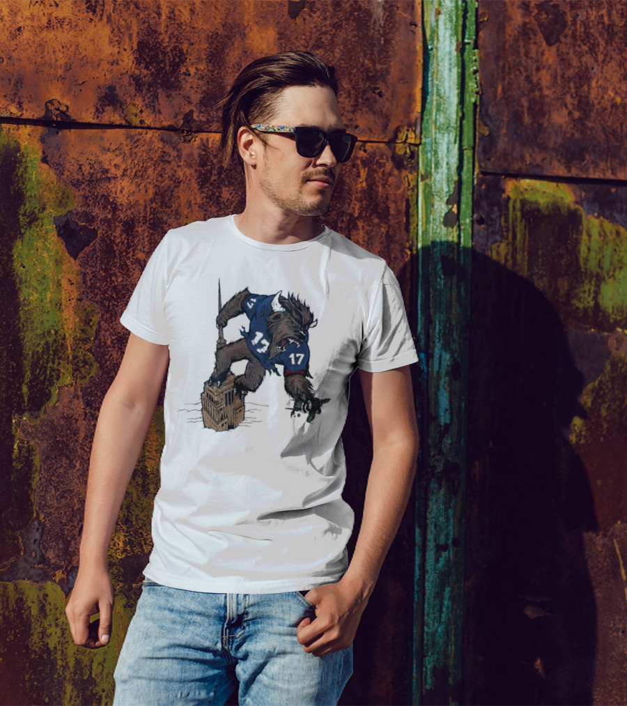 Buffalo Bills King Of New York Mascot Towering Beast Number 17 T-Shirt