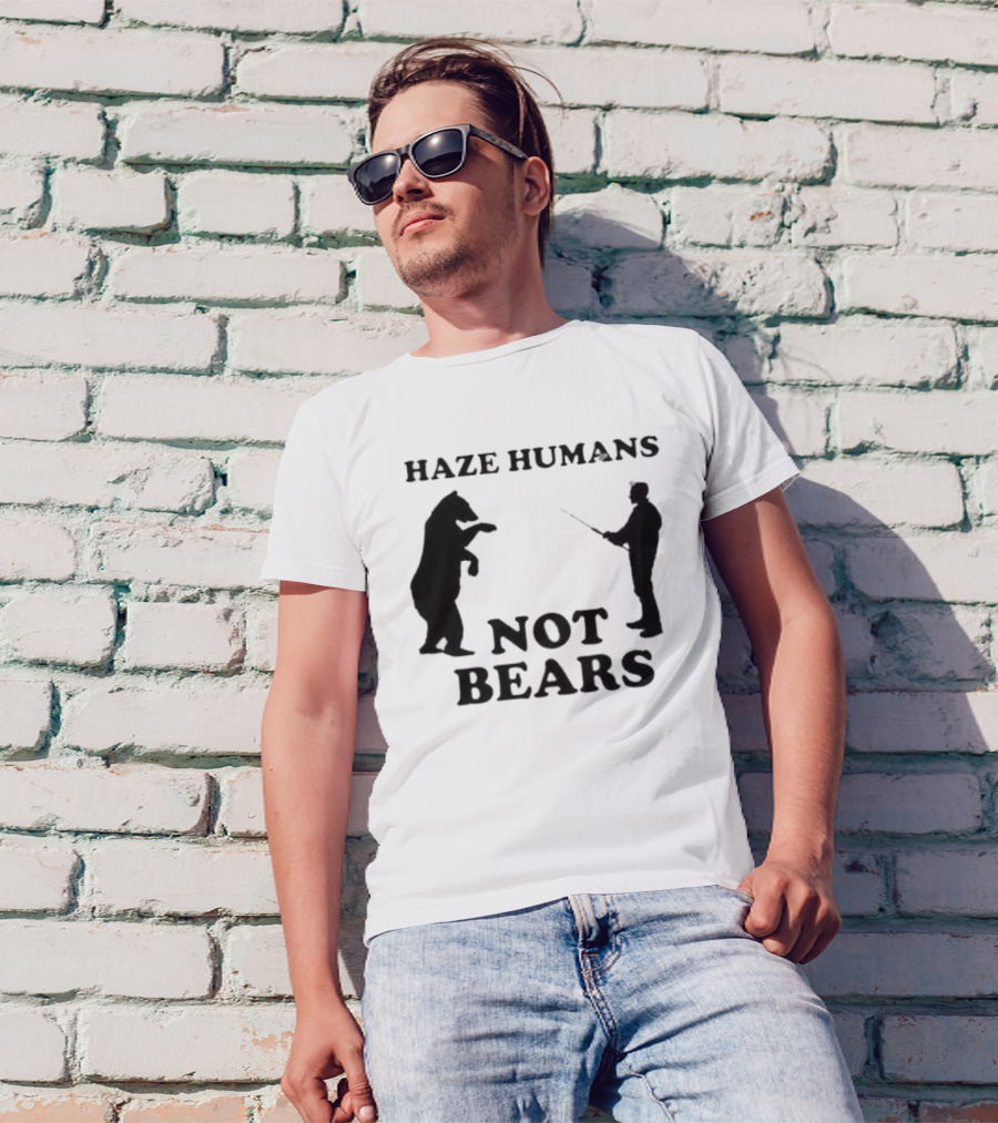 Haze Humans Not Bears Silhouette Of Person And Bear Confrontation T-Shirt