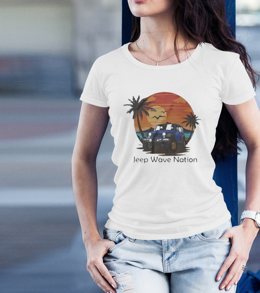 Jeep Wave Nation Vintage Sunset Adventure Scene T-Shirt