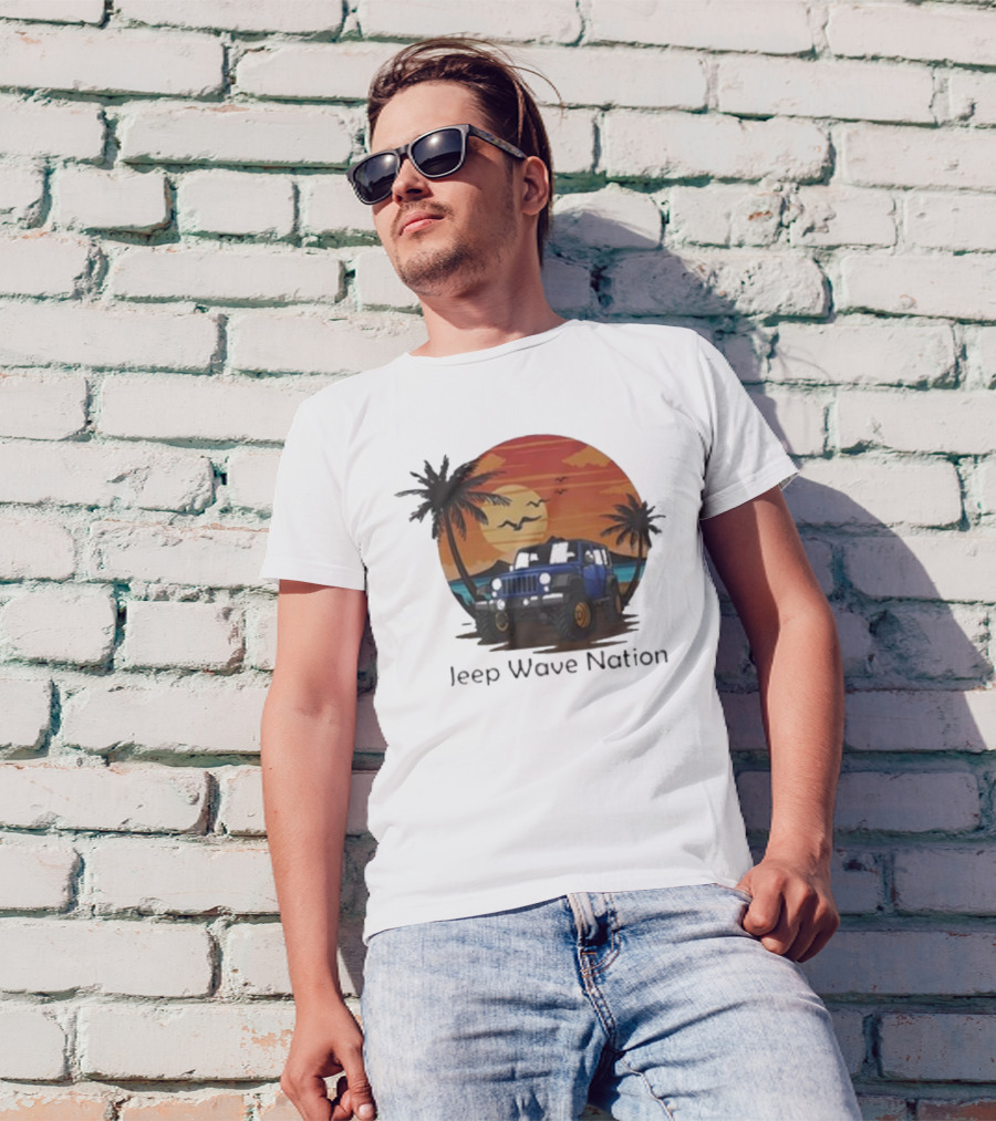 Jeep Wave Nation Vintage Sunset Adventure Scene T-Shirt