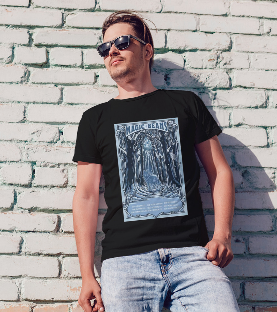 Magic Beans 2024 Colorado Winter Tour Durango To Winter Park Wolf In Snowy Forest Art Deco T-Shirt