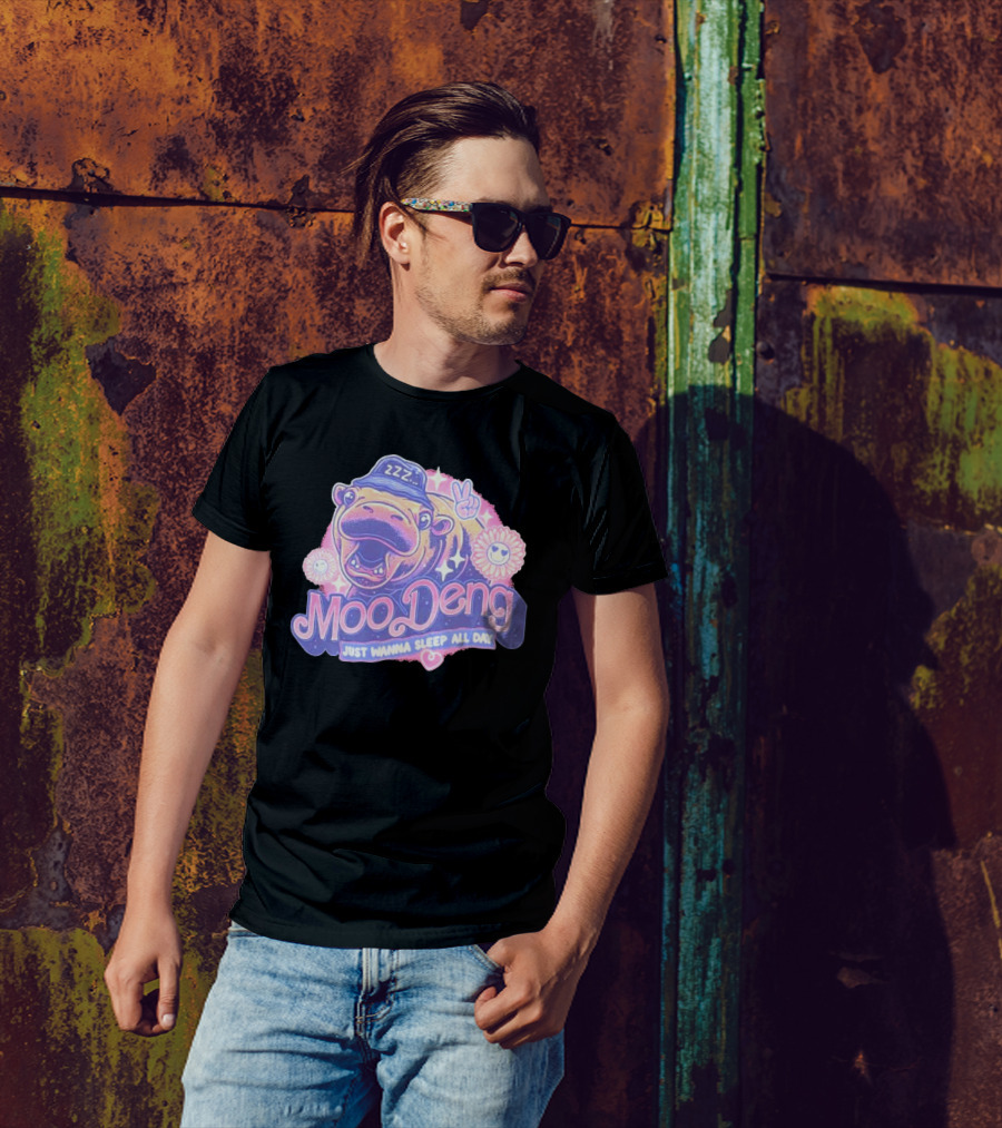 Moo Deng ZZZ Peaceful Sleep All Day With Flowers And Hearts T-Shirt