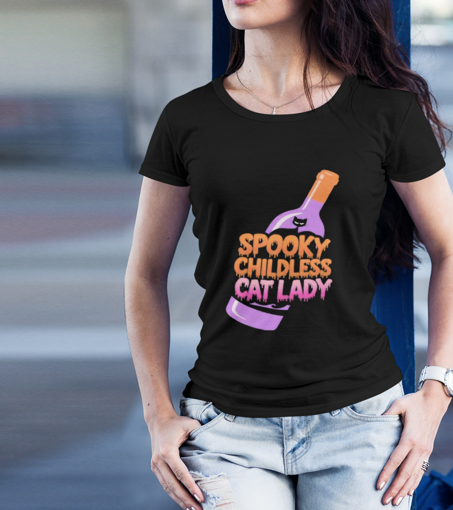 Spooky Childless Cat Lady Purple Bottle Halloween T-Shirt