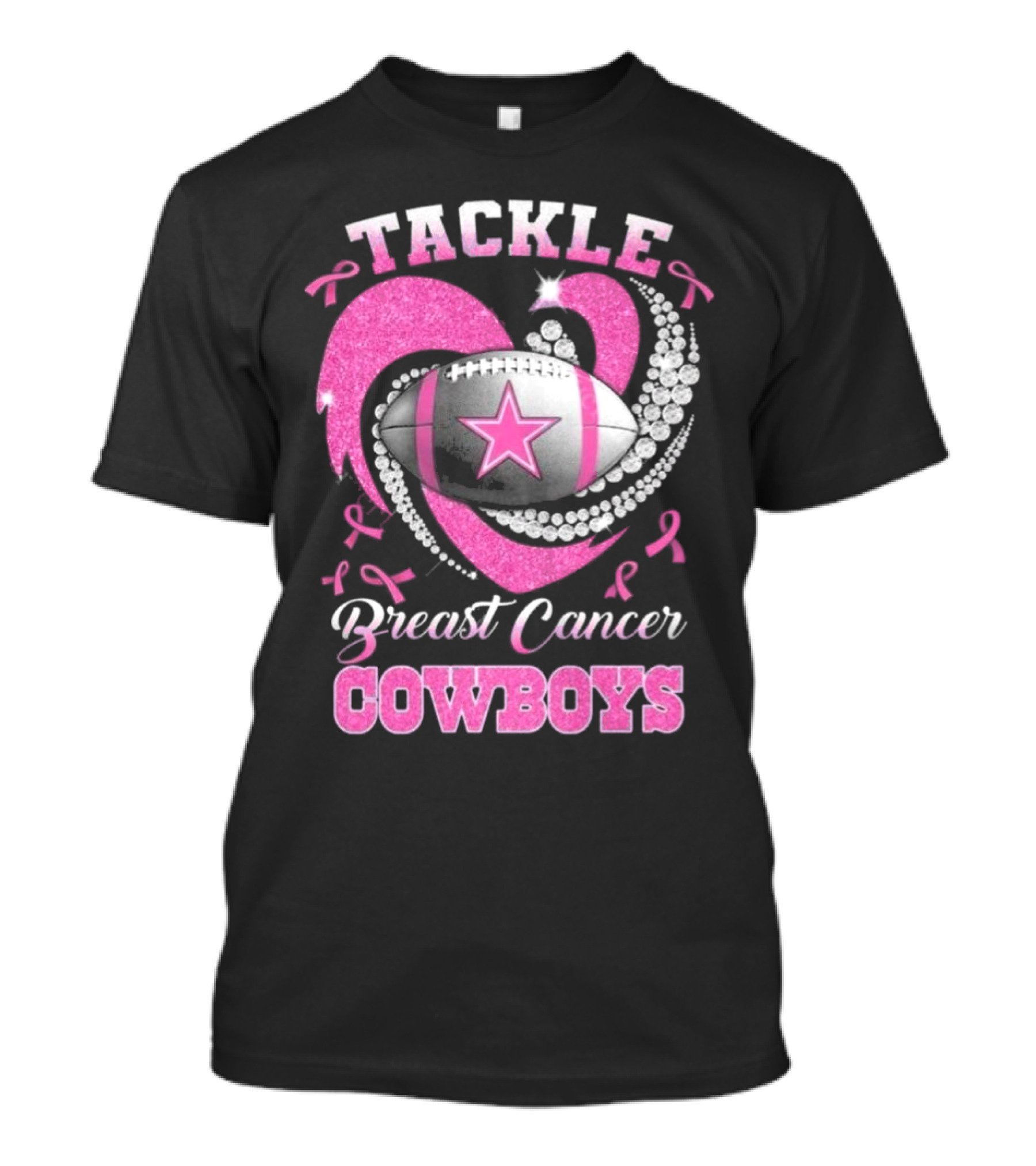 Tackle Breast Cancer Cowboys Heart Football Diamond Pink T-Shirt
