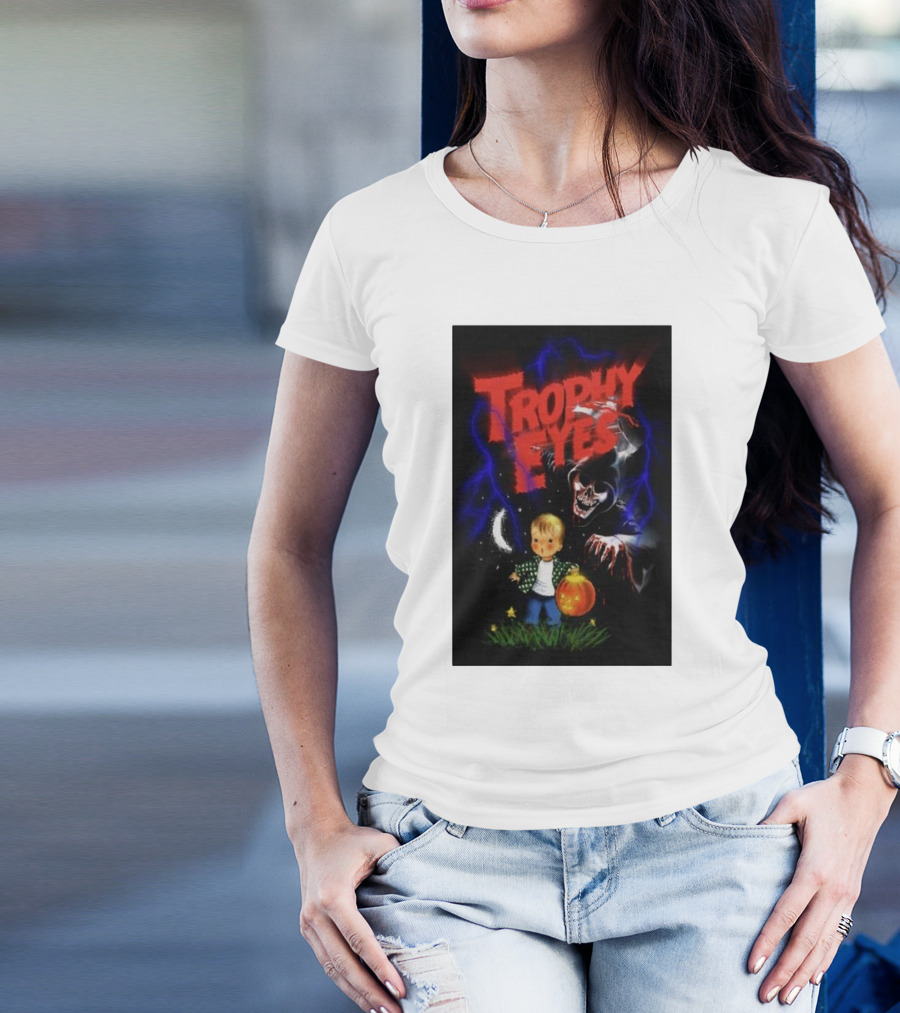 Trophy Eyes Halloween 2024 Grim Reaper And Child With Pumpkin T-Shirt