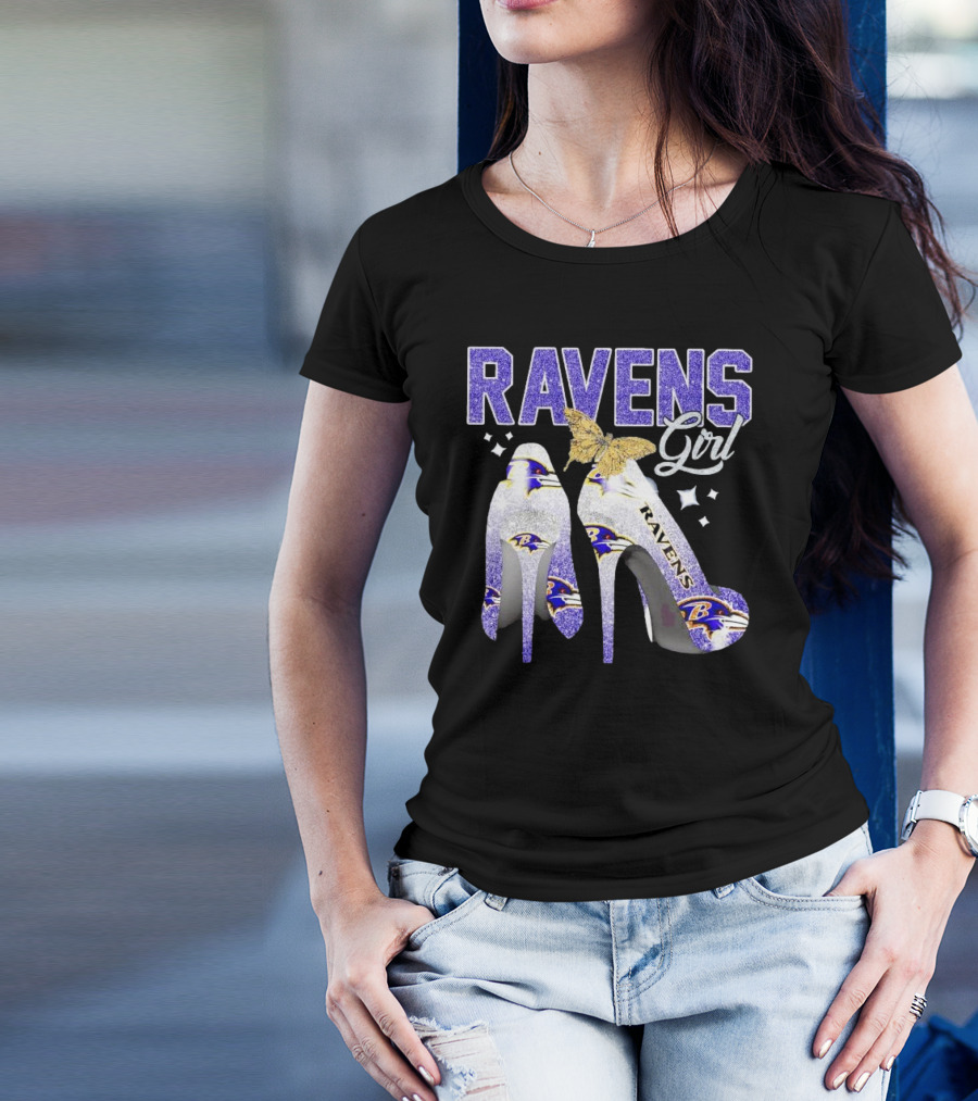 Ravens Girl High Heels Baltimore Ravens Butterfly Stars T-Shirt