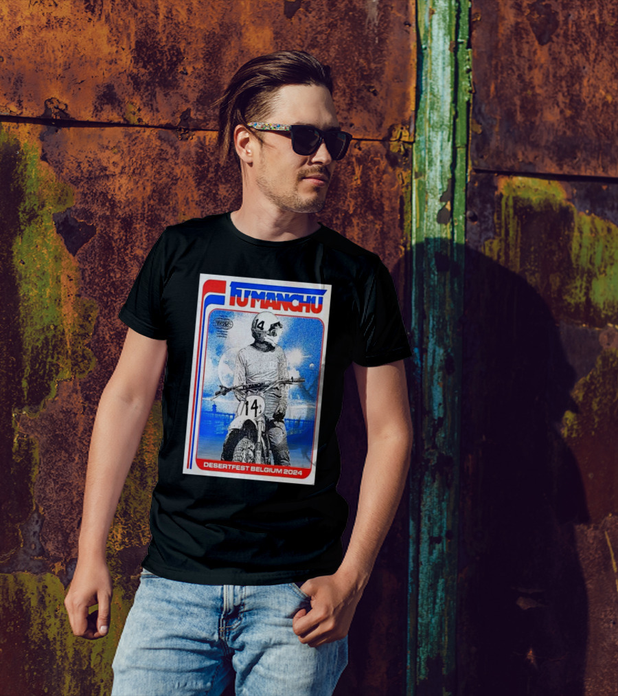 Fu Manchu Motorcycle Rider Desertfest Belgium 2024 Retro T-Shirt