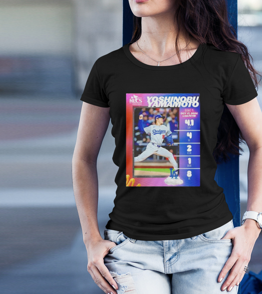 Yoshinobu Yamamoto NLCS Game 4 2024 Los Angeles Dodgers Stats October 17 LAD Vs NYM T-Shirt