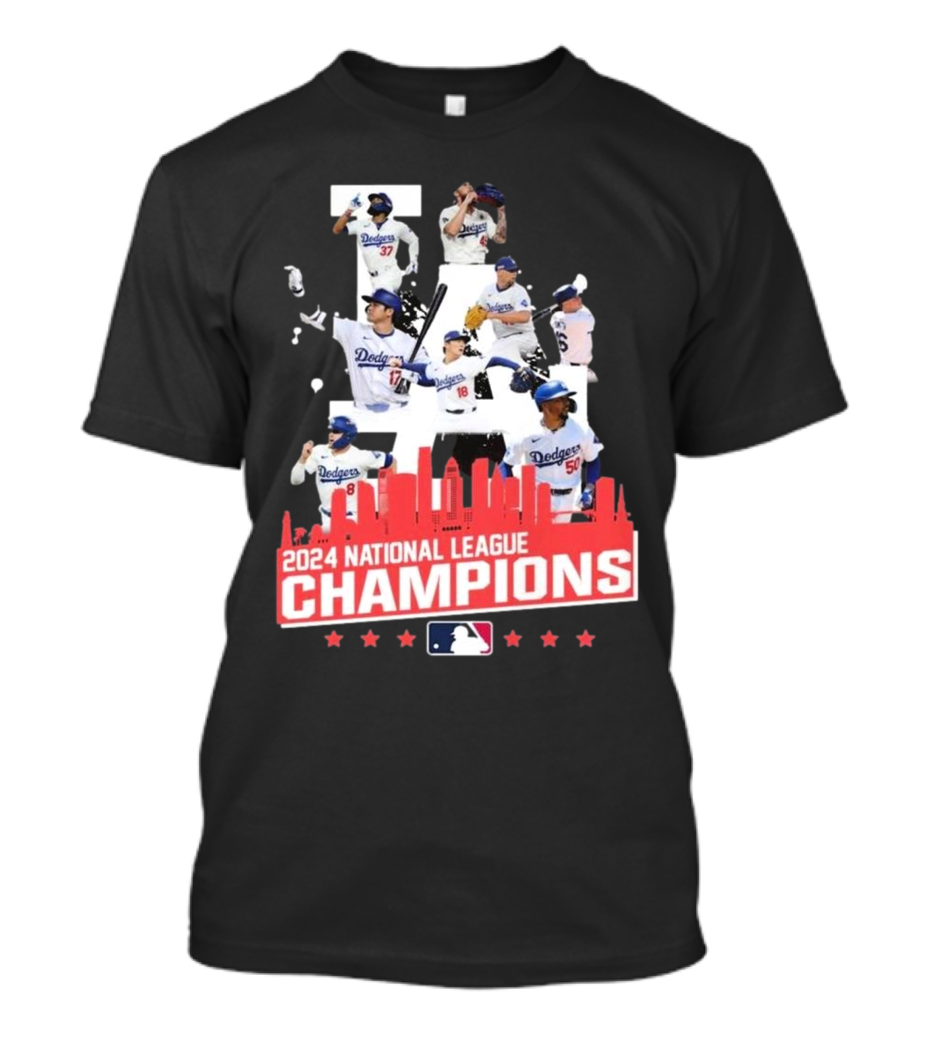 Los Angeles Dodgers 2024 National League Champions Dodgers MLB Team LA Skyline Baseball Players T-Shirt