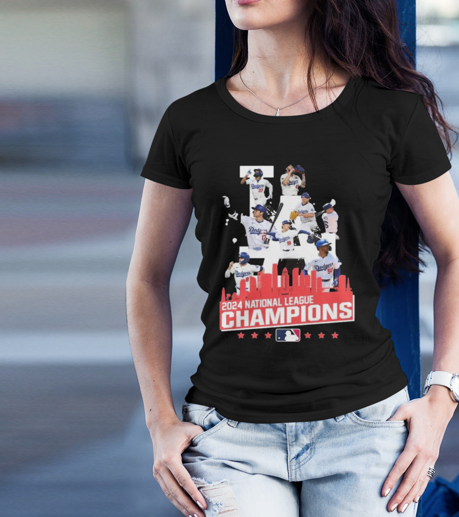 Los Angeles Dodgers 2024 National League Champions Dodgers MLB Team LA Skyline Baseball Players T-Shirt