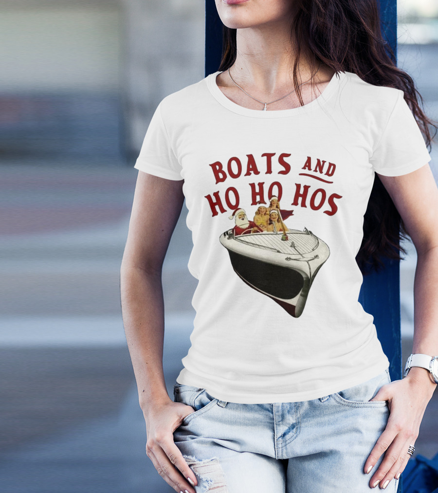 Boats And Ho Ho Hos Christmas With Santa On Boat T-Shirt