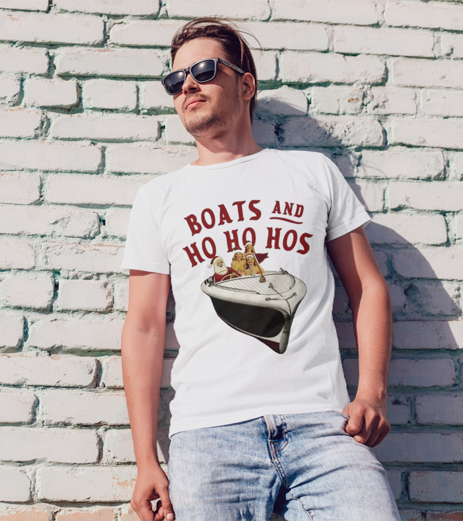 Boats And Ho Ho Hos Christmas With Santa On Boat T-Shirt