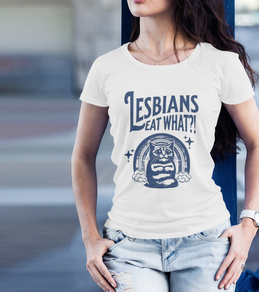 Lesbians Eat What Cat Rainbow Retro Vibe T-Shirt