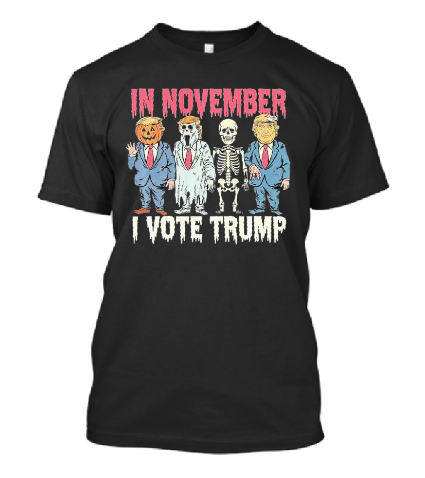 In November I Vote Trump Halloween Pumpkin Skeleton Scream Mask Costume T-Shirt