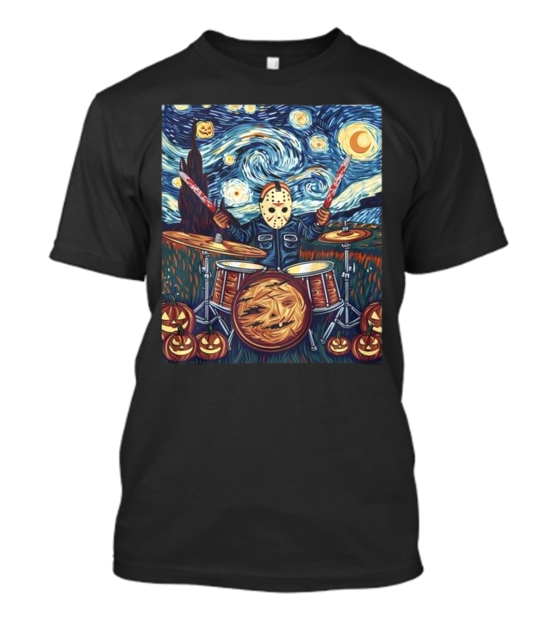 Halloween Horror Movies Van Gogh Style Drummer T-Shirt