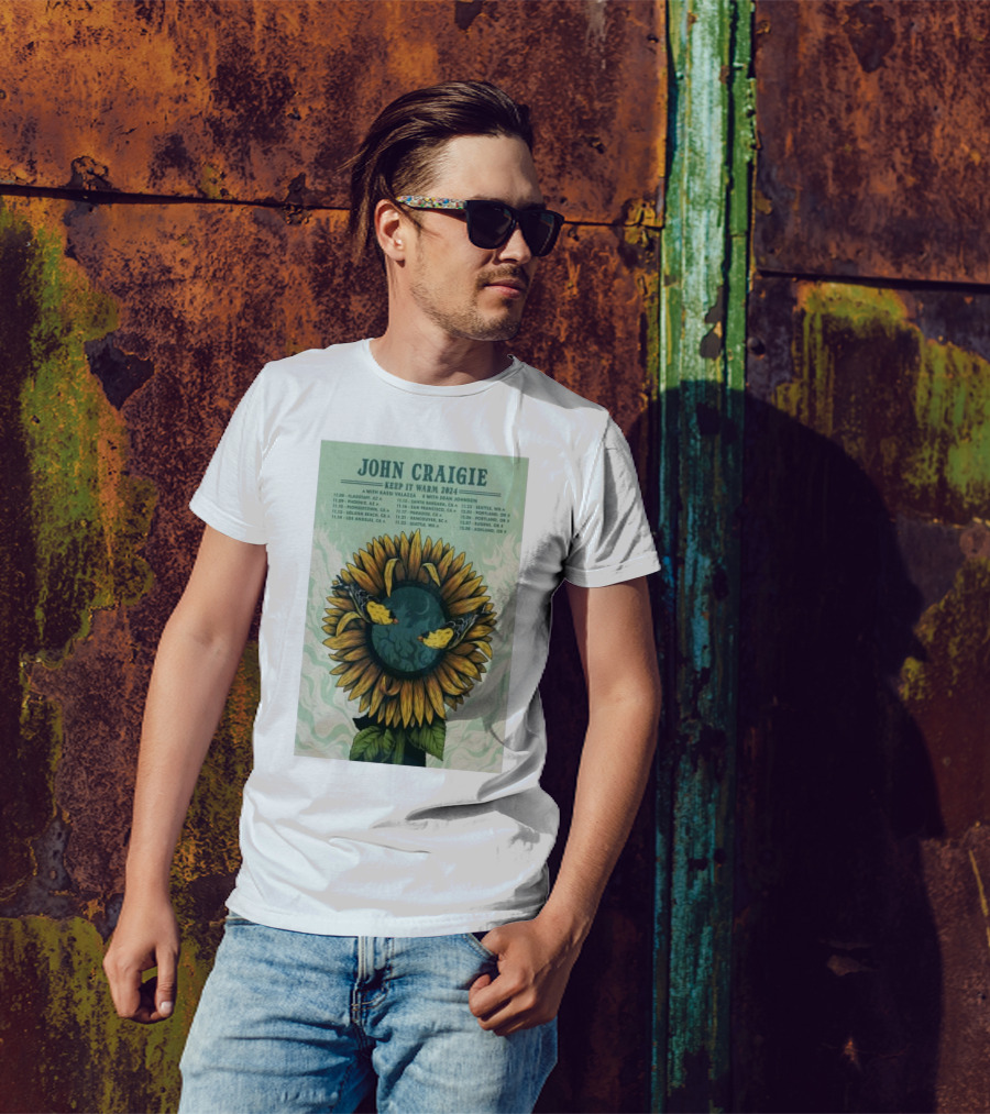 John Craigie Keep It Warm 2024 Tour With Kassi Valazza And Dean Johnson Sunflower Poster With Tour Dates T-Shirt