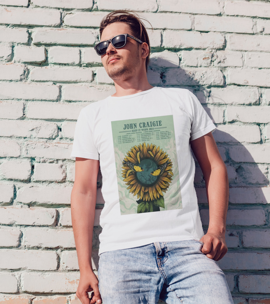 John Craigie Keep It Warm 2024 Tour With Kassi Valazza And Dean Johnson Sunflower Poster With Tour Dates T-Shirt