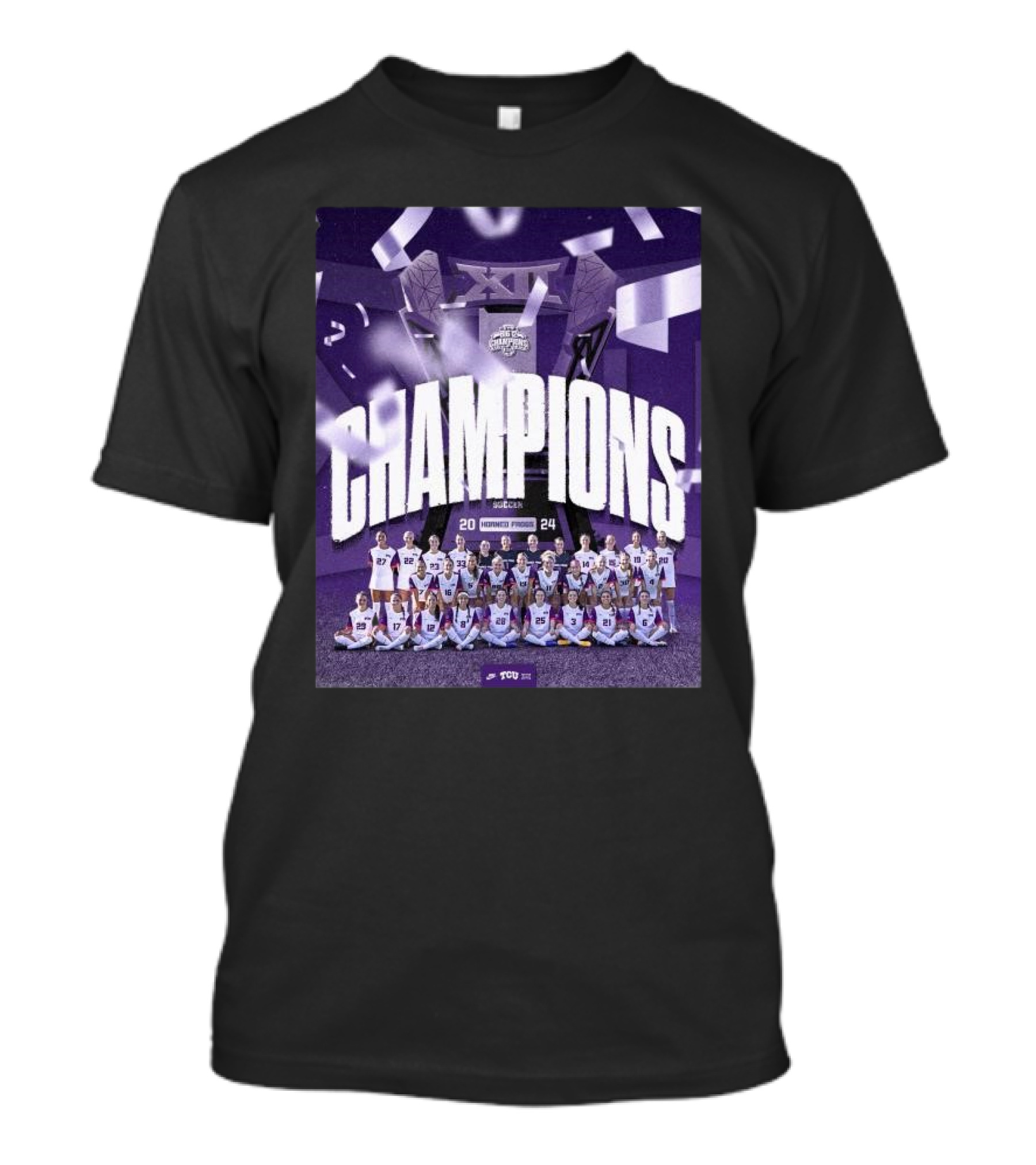 TCU Horned Frogs 2024 Big 12 Champions Team Celebration Purple Background T-Shirt