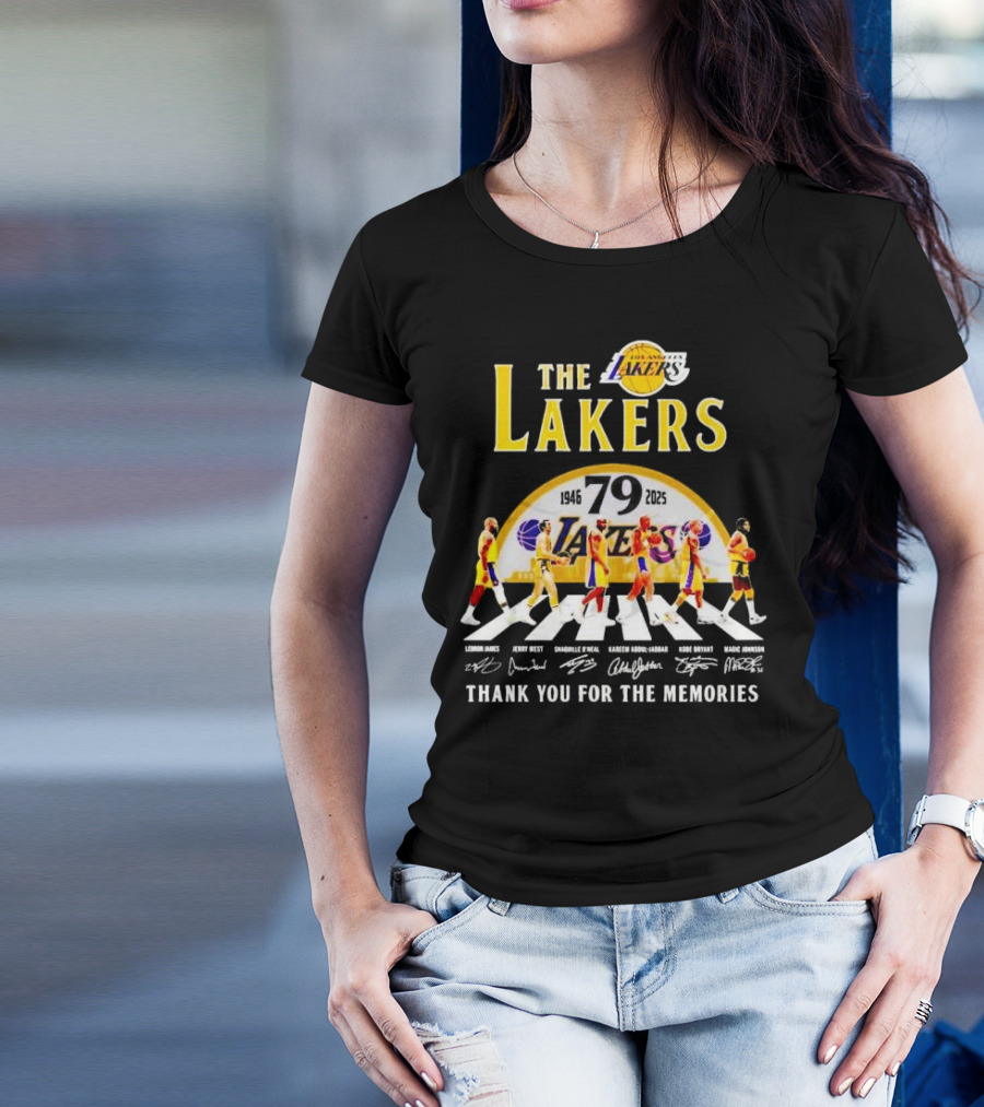 Los Angeles Lakers 79th Anniversary 1946-2025 Thank You For The Memories Abbey Road LeBron James Jerry West Shaquille O'Neal Kareem Abdul-Jabbar Kobe Bryant Magic Johnson T-Shirt