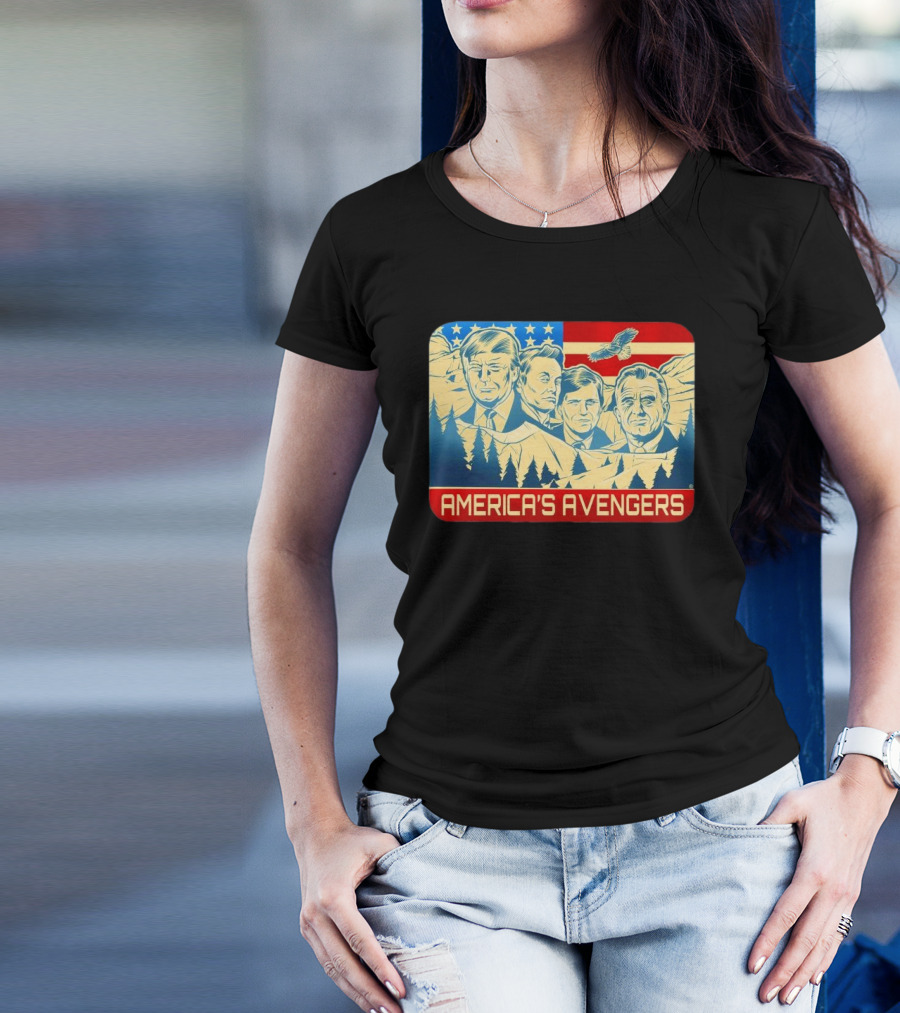 America's Avengers Trump Musk Vance RFK American Flag Eagle Mount Rushmore T-Shirt