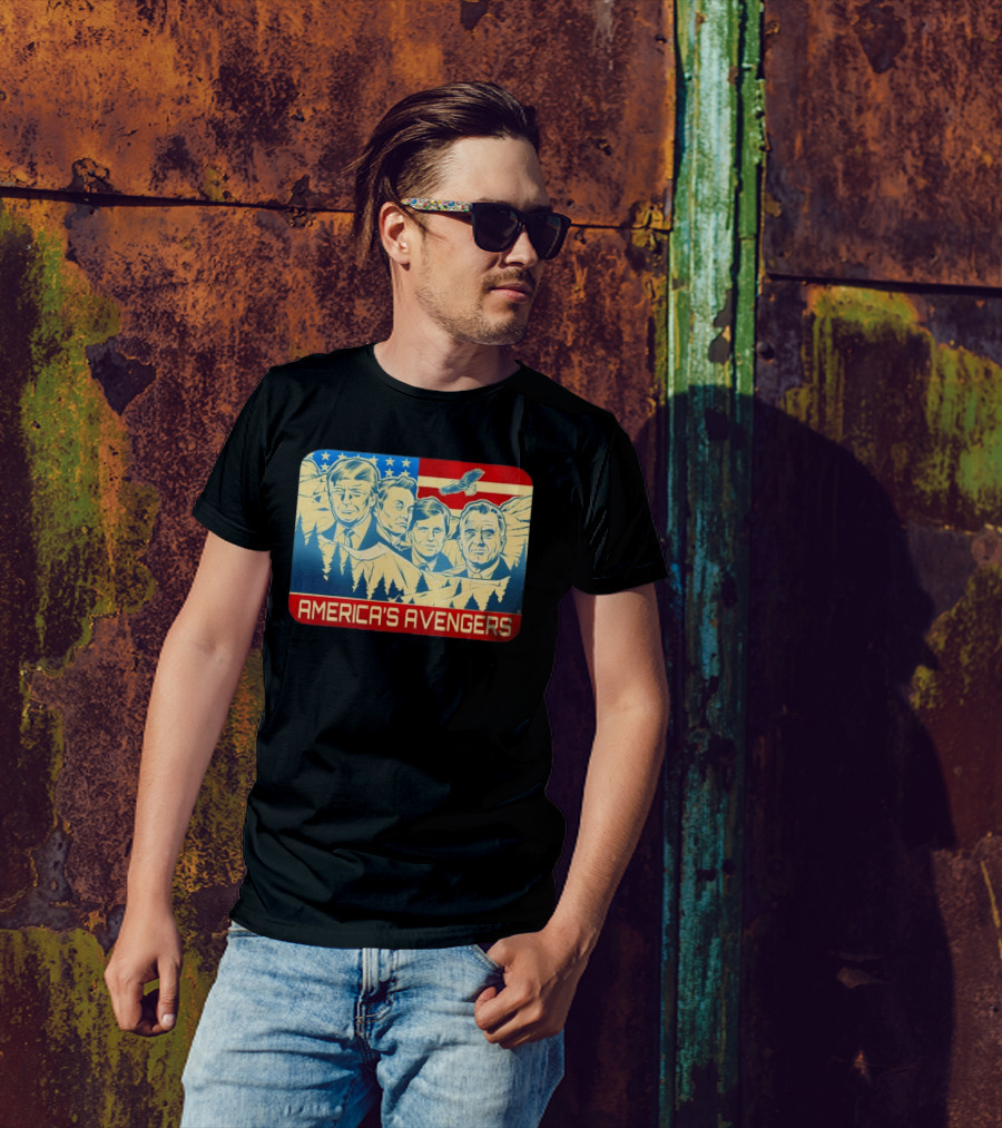 America's Avengers Trump Musk Vance RFK American Flag Eagle Mount Rushmore T-Shirt