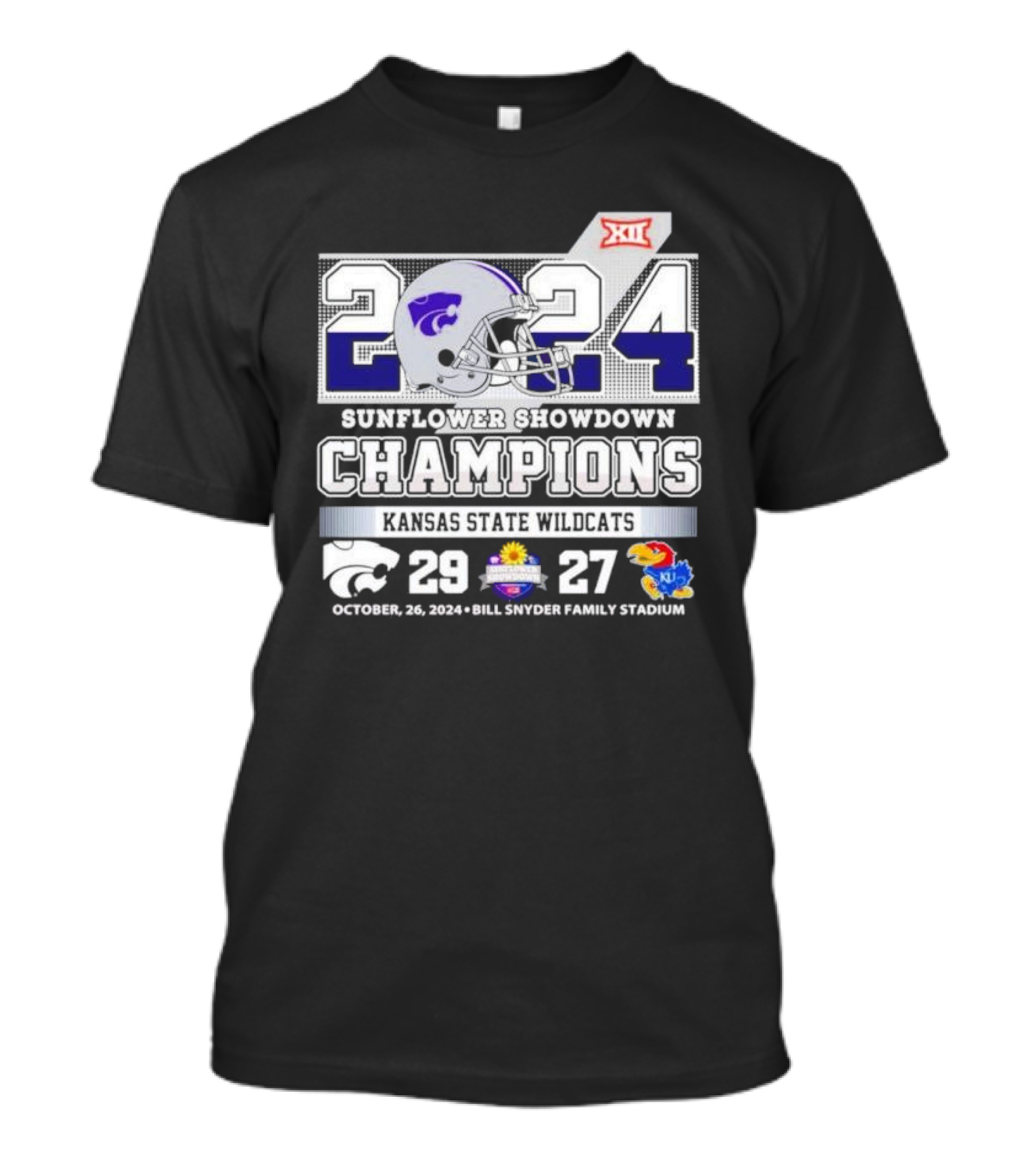 Kansas State Wildcats 2024 Sunflower Showdown Champions Victory 29-27 October 26 Bill Snyder Stadium T-Shirt