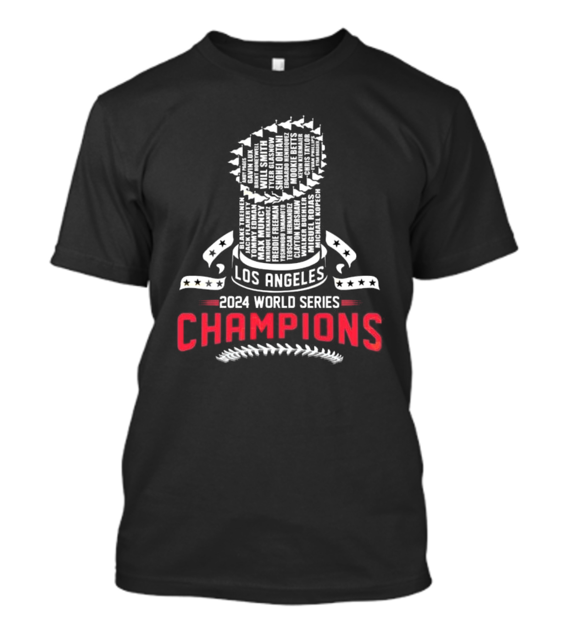 Los Angeles Dodgers 2024 World Series Champions Trophy Players Names T-Shirt