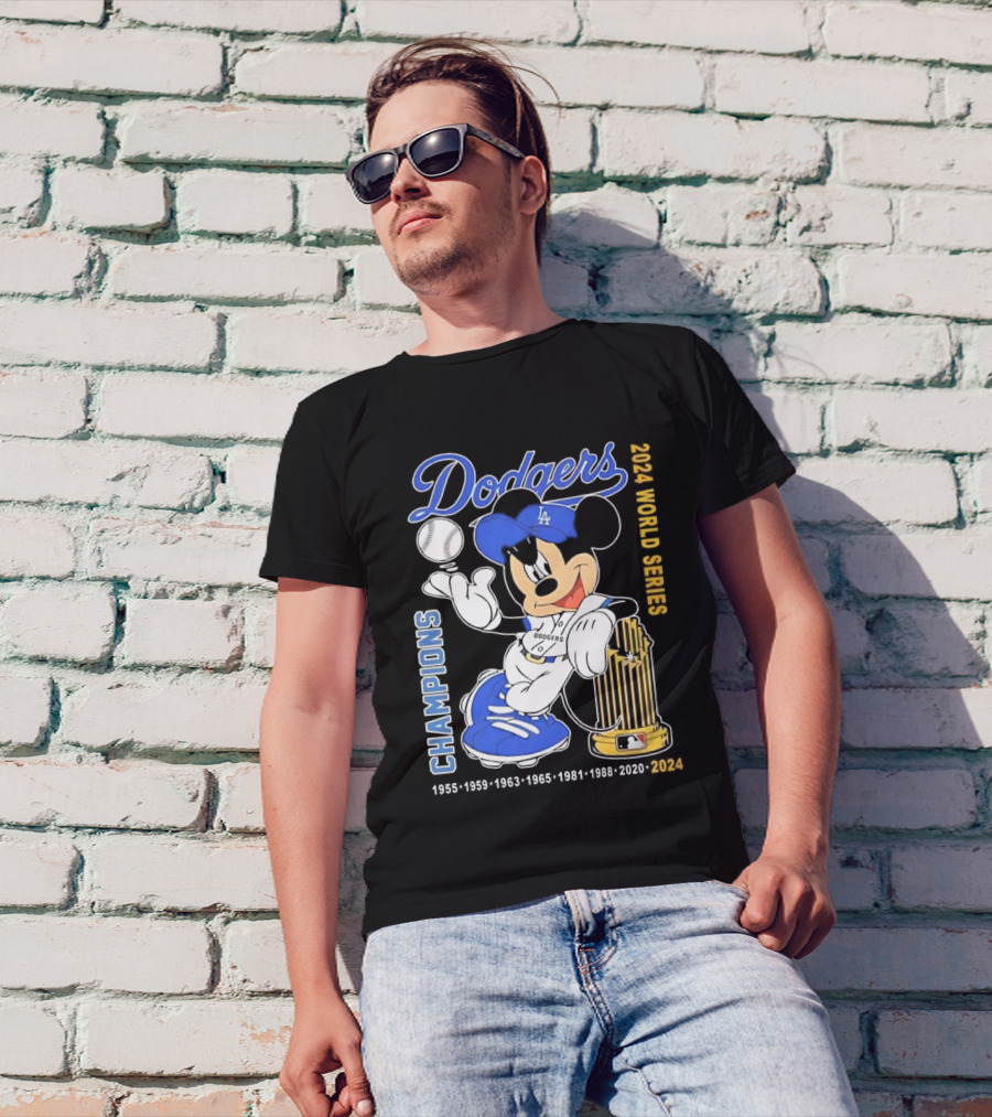 Dodgers 2024 World Series Champions Mickey Mouse 1955-2024 T-Shirt
