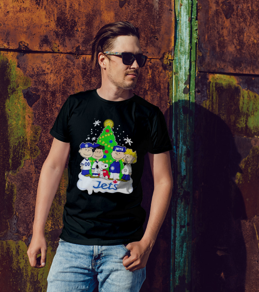 Winnipeg Jets Peanuts Characters Christmas Tree Snoopy Snowflakes T-Shirt