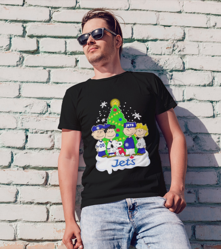 Winnipeg Jets Peanuts Characters Christmas Tree Snoopy Snowflakes T-Shirt