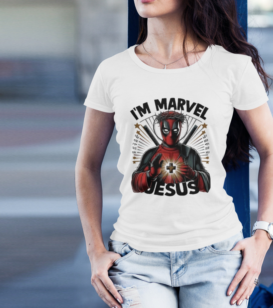 I'm Marvel Jesus Deadpool With Cross Halo And Swords T-Shirt