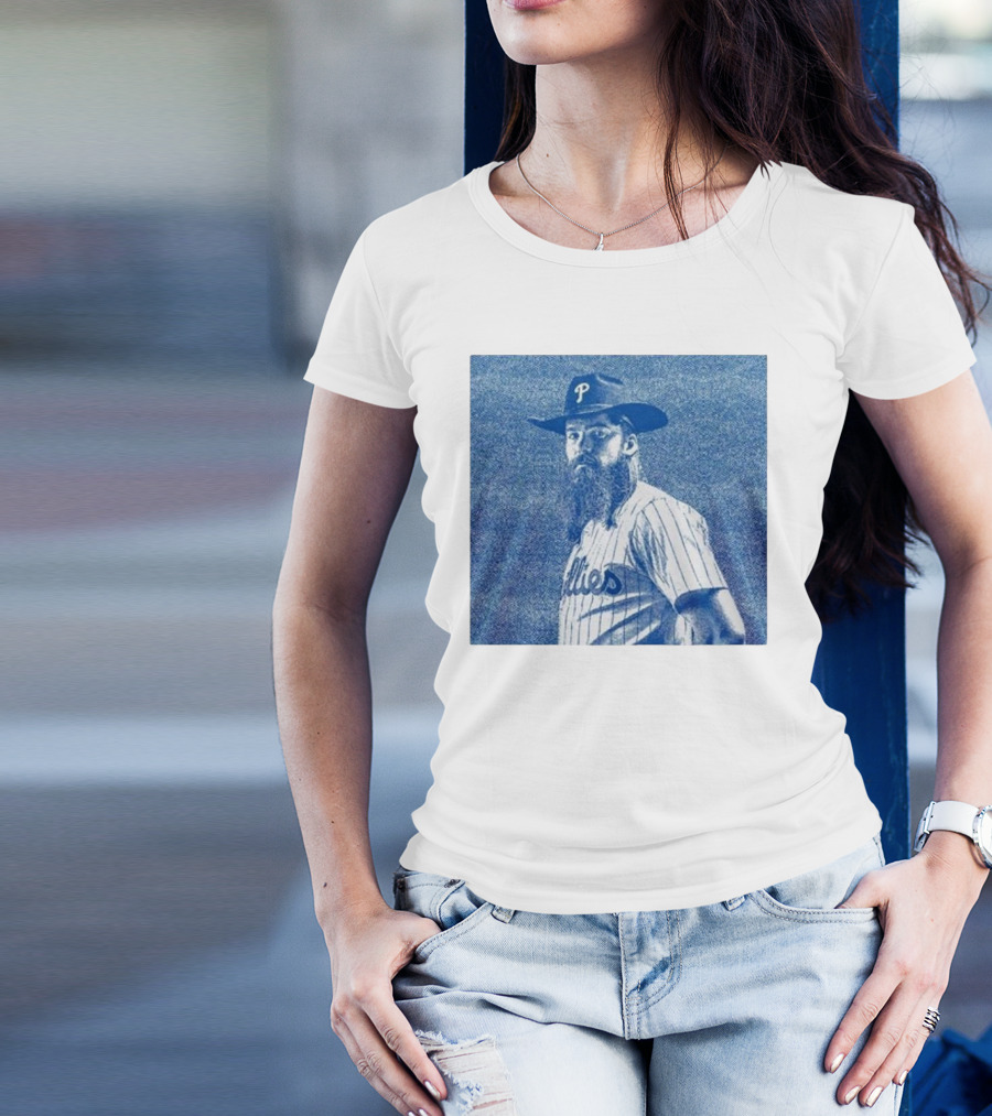 Philadelphia Phillies Brandon Marsh 2024 Pinstripe Blue Cowboy Hat T-Shirt
