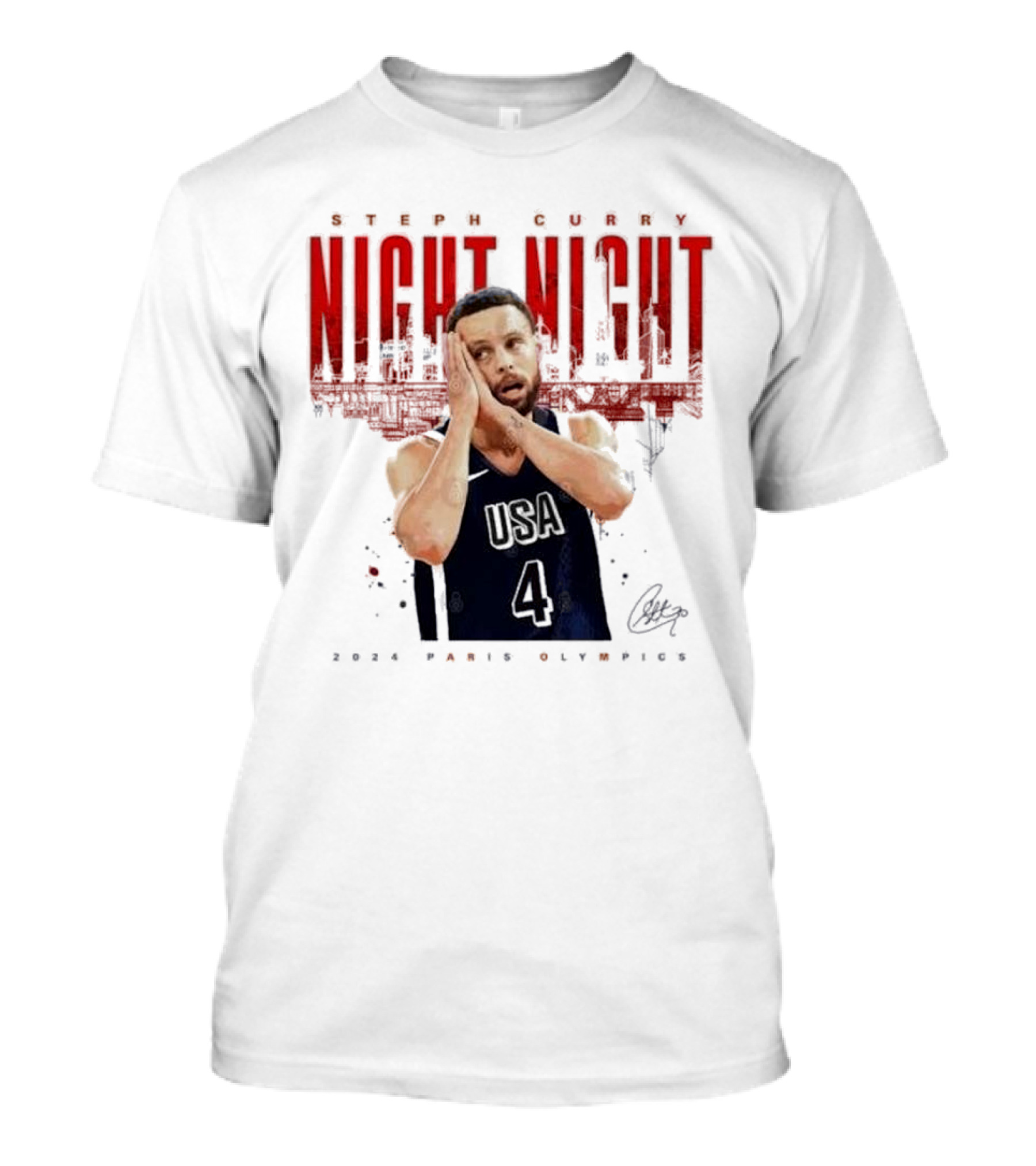 Steph Curry Night Night USA 4 2024 Paris Olympics Signature T-Shirt