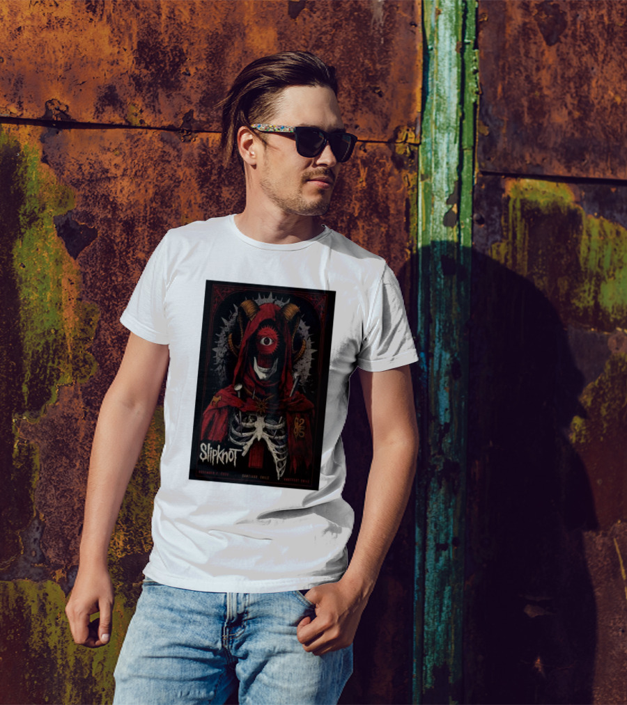 Slipknot Estadio Nacional Santiago Chile November 2 2024 Event Skeleton Hooded Figure Eye Horns T-Shirt