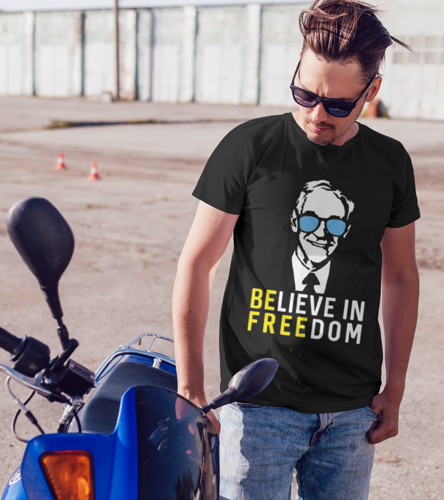 Believe In Freedom Libertarian Ron Paul Blue Sunglasses T-Shirt