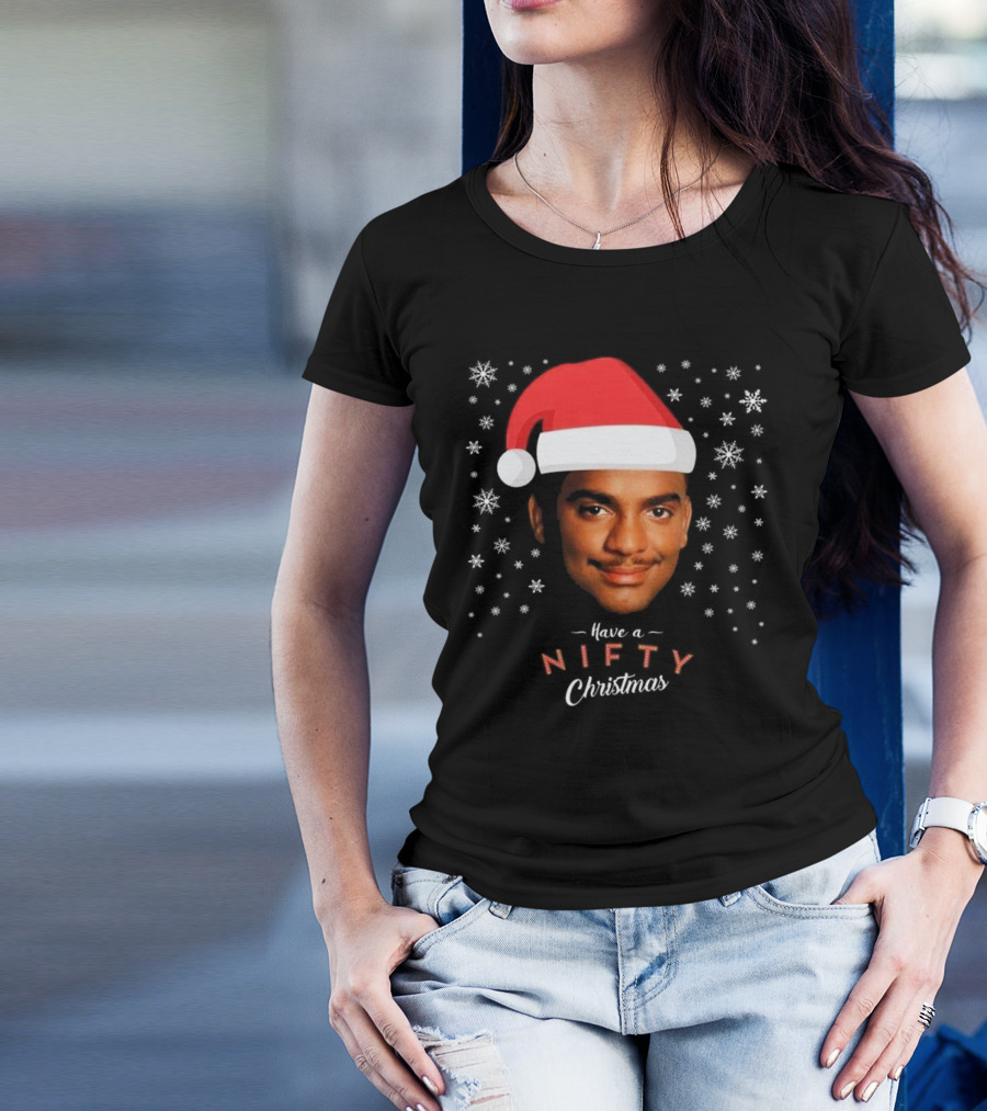 Carlton Banks Have A Nifty Christmas Fresh Prince Santa Hat Snowflakes T-Shirt