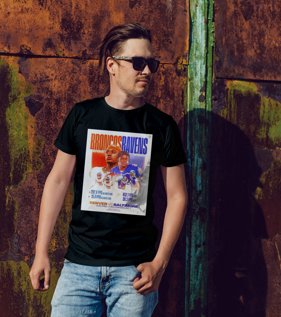 Broncos Ravens Defense Vs Offense Matchup Sunday On CBS/Paramount T-Shirt