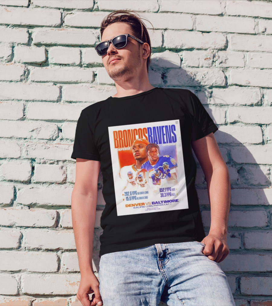 Broncos Ravens Defense Vs Offense Matchup Sunday On CBS/Paramount T-Shirt