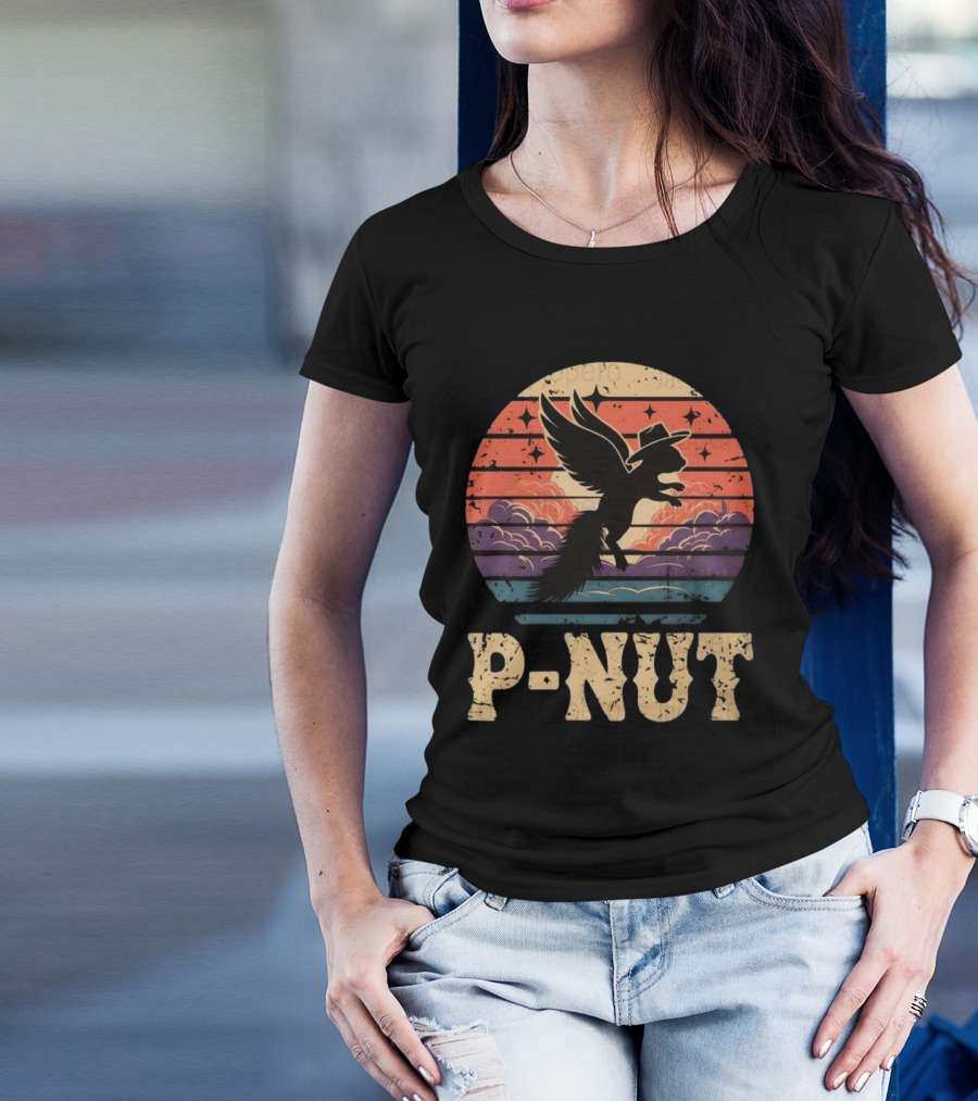P-Nut Flying Squirrel In Hat With Sunset Sky Justice For Peanut T-Shirt