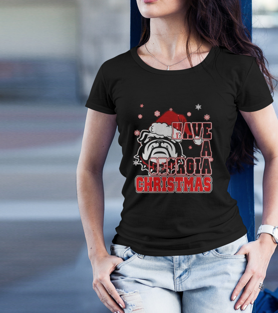 Georgia Bulldogs Have A Merry Christmas With Georgia Bulldogs Logo Snowflakes Santa Hat T-Shirt