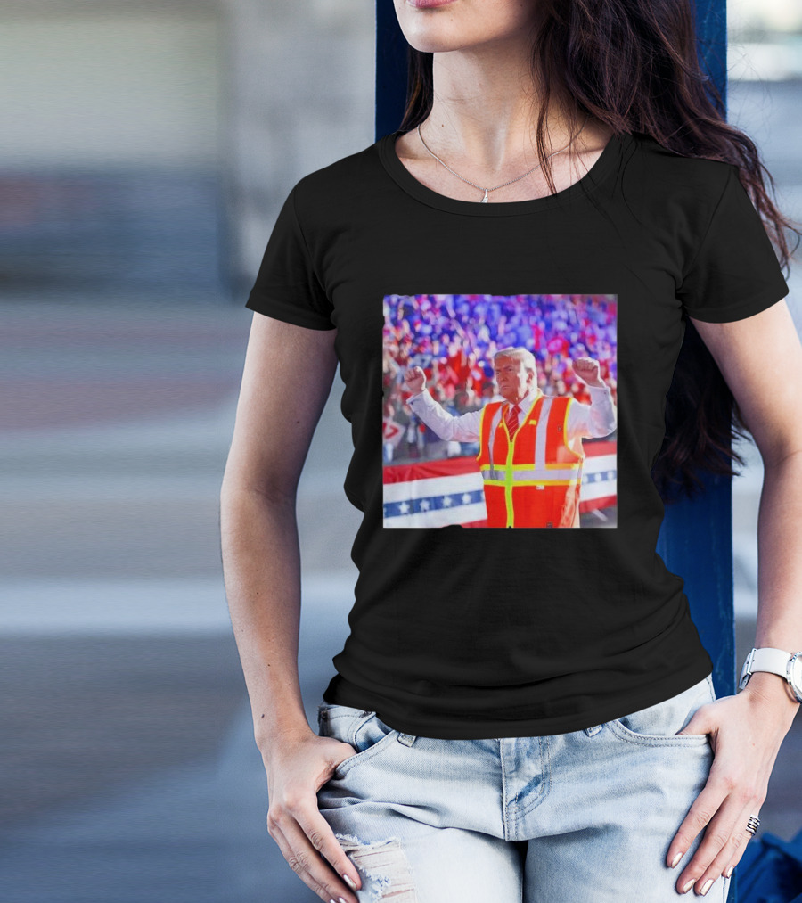 President Trump Worker Vest MAGA 2025 Rally Scene T-Shirt