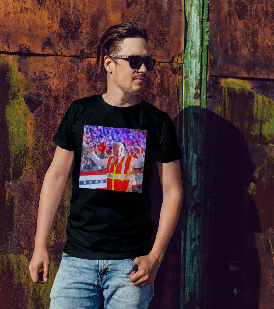 President Trump Worker Vest MAGA 2025 Rally Scene T-Shirt