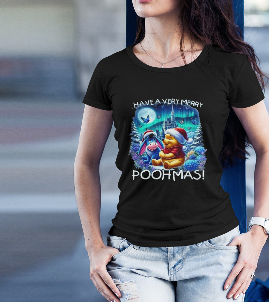 Have A Very Merry Poohmas 2024 Winnie The Pooh Christmas Scene With Eeyore T-Shirt
