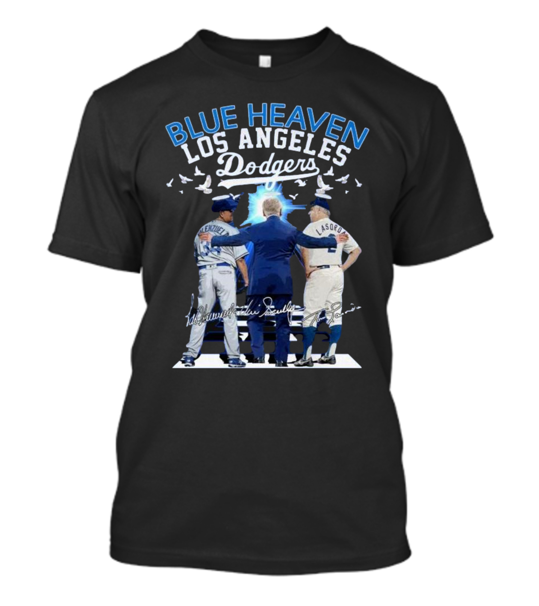 Blue Heaven Los Angeles Dodgers 2024 Signatures Tommy Lasorda Ducky Jacques White Doves T-Shirt