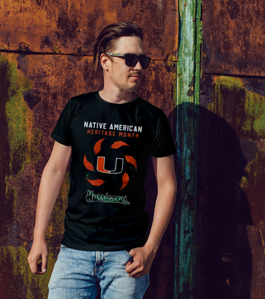 Miami Hurricanes Native American Heritage Month 2024 U Logo Feathers T-Shirt