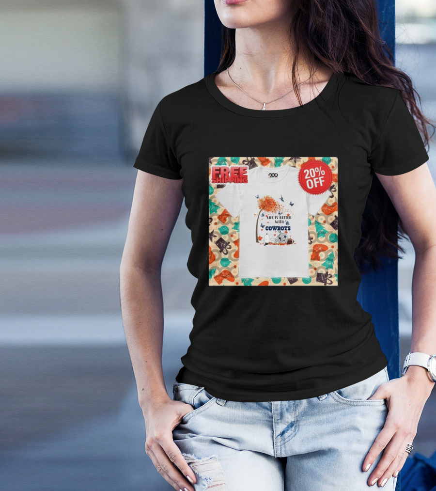 Life Is Better With Cowboys Snoopy 2024 Fall Leaves And Pumpkin Patch T-Shirt